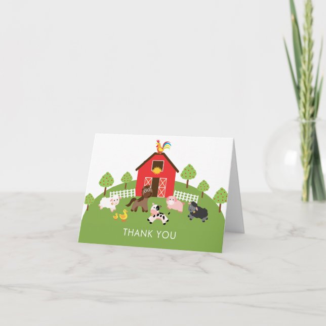 Barnyard Farm Animals Baby Shower Thank You Note (Front)