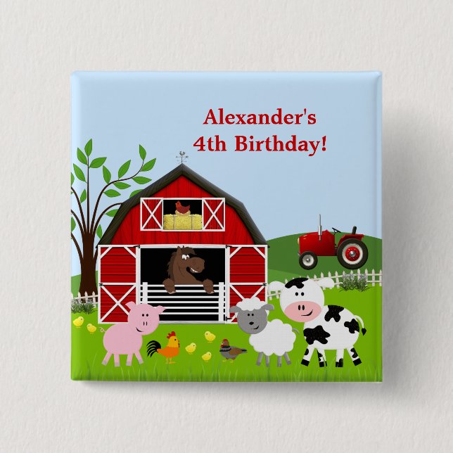 Barnyard Farm Animals Birthday Button (Front)