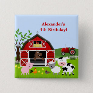 Barnyard Farm Animals Birthday Button