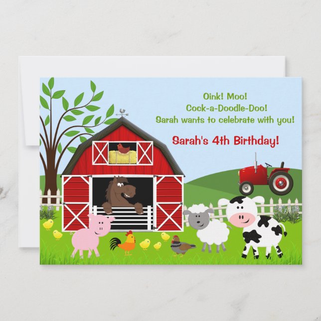 Barnyard Farm Animals Birthday Party Invitations (Front)