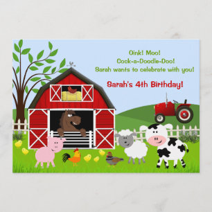 Barnyard Farm Animals Birthday Party Invitations