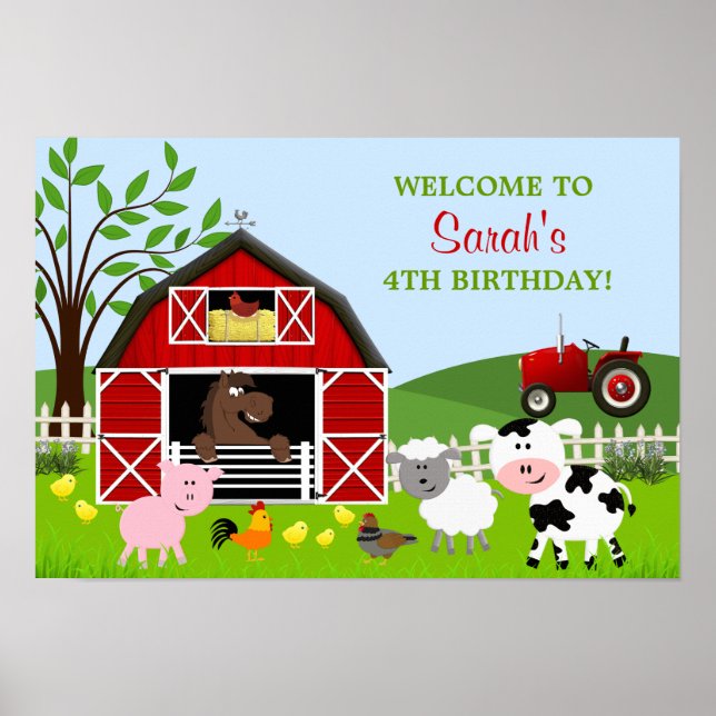 Barnyard Farm Animals Birthday Poster (Front)