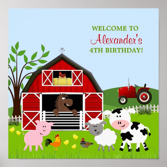 Barnyard Farm Animals Birthday Poster (Front)