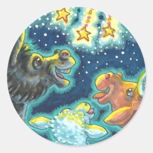 BARNYARD FARM ANIMALS ON FOURTH OF JULY Funny Cute Classic Round Sticker
