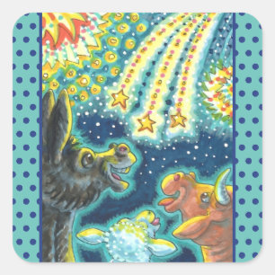 BARNYARD FARM ANIMALS ON FOURTH OF JULY Funny Cute Square Sticker