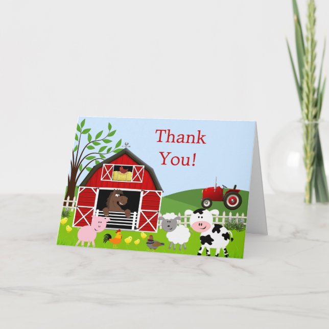 Barnyard Farm Animals Thank You Card (Front)