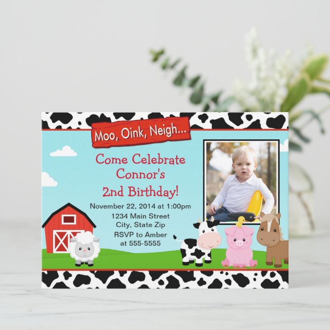 Barnyard Farm Birthday Invitation 5x7 Photo Card (Standing Front)