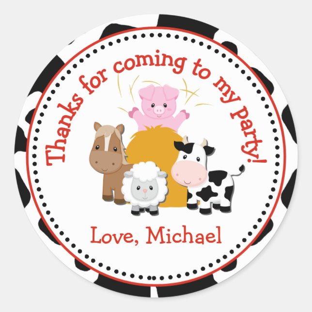 Barnyard Farm Birthday Party Favour Tag Sticker (Front)