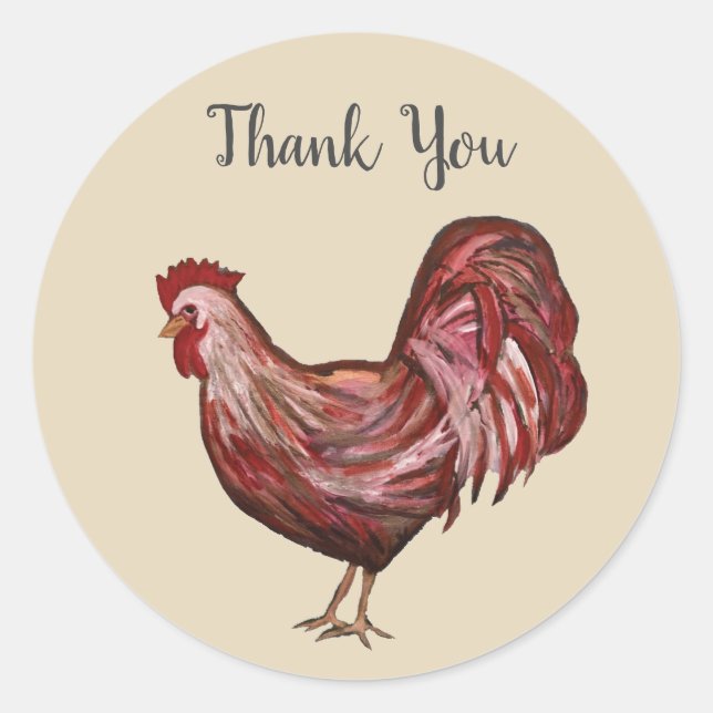 Barnyard Farm Party Rooster Thank You Stickers (Front)