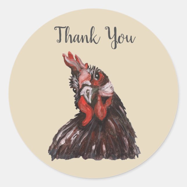 Barnyard Farm Party Rooster Thank You Stickers (Front)