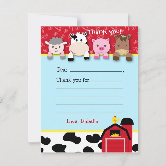 Barnyard Fill in the blank thank you note cards (Front)