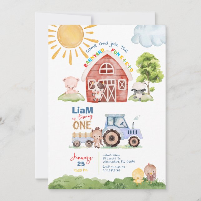 Barnyard Fun 1st Birthday Invitation (Front)