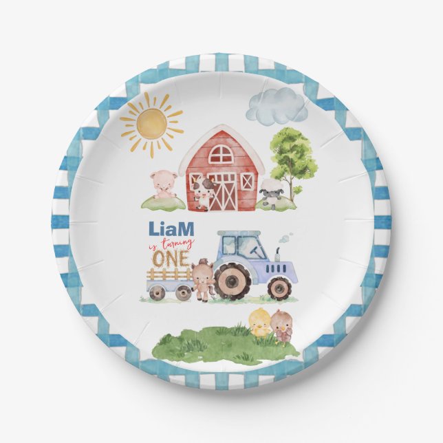 Barnyard Fun 1st Birthday Paper Plate (Front)