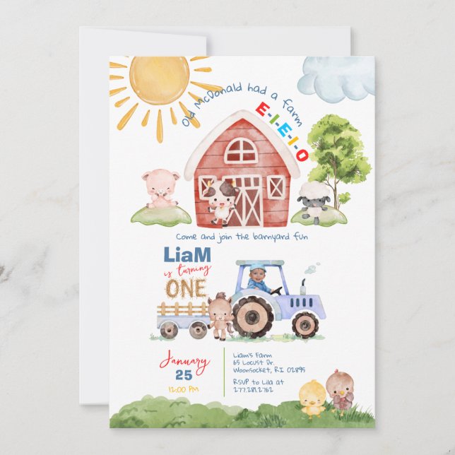 Barnyard Fun 1st Birthday Photo Invitation (Front)