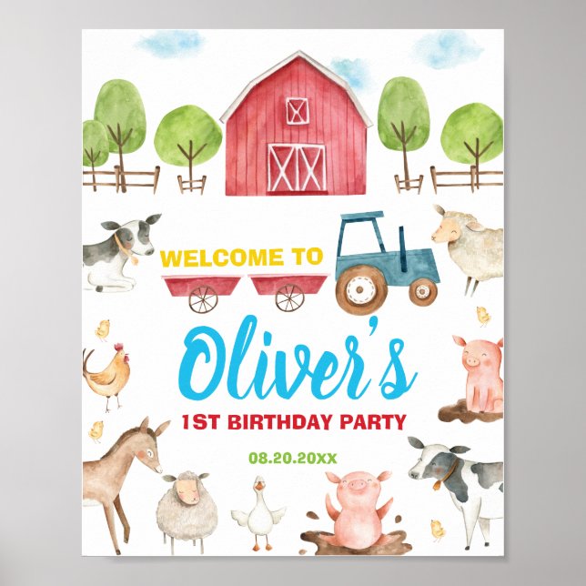 Barnyard Fun Party Farm Animals Birthday Welcome Poster (Front)