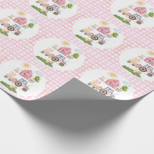 Barnyard Fun Pink 2nd Birthday Wrapping Paper