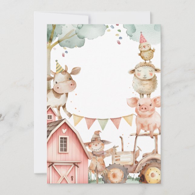 Barnyard Girl Pink Farm 2nd Birthday Invitation (Front)