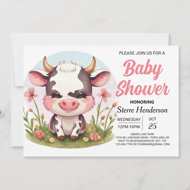  Barnyard Pastel Modern Cow Baby Shower Invitation (Front)
