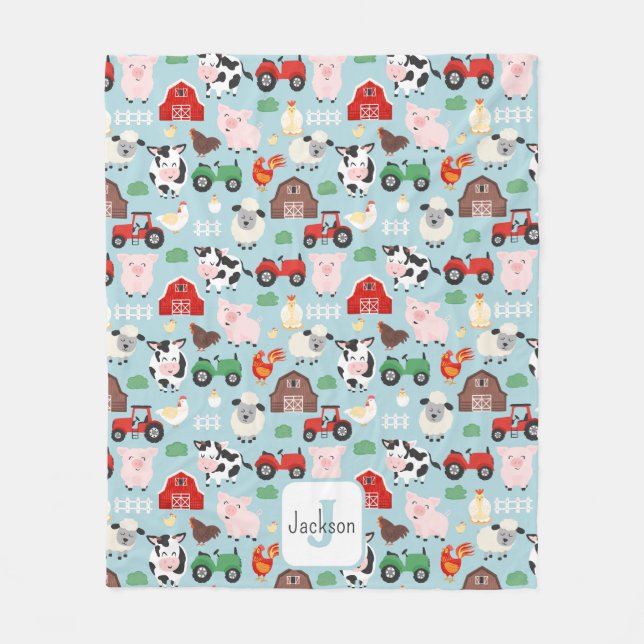 Barnyard Pattern Farm Animal Cute Kids Fleece Blanket (Front)