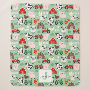 Barnyard Pattern Farm Animal Cute Kids Sherpa Blanket