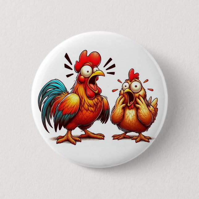 "Barnyard Sparring Chickens" Match Button (Front)