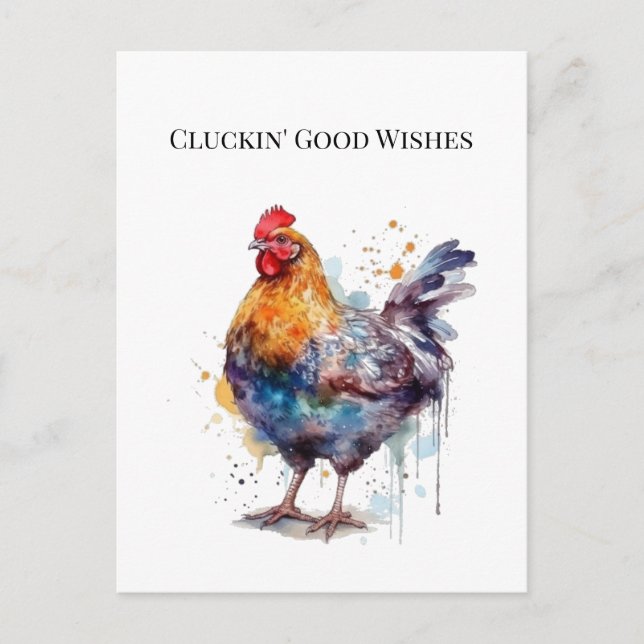 Barnyard Splendour: Watercolor Hen, custom Postcard (Front)