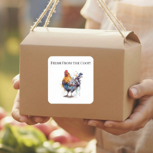 Barnyard Splendour: Watercolor Hen, custom Square Sticker