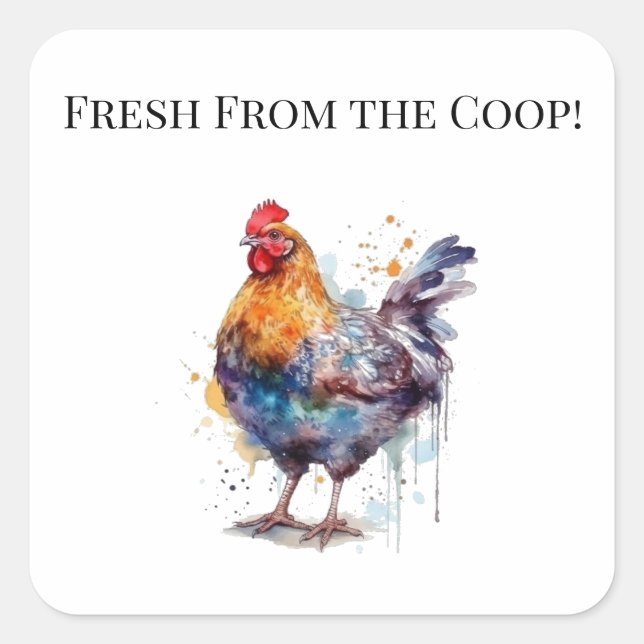 Barnyard Splendour: Watercolor Hen, custom Square Sticker (Front)