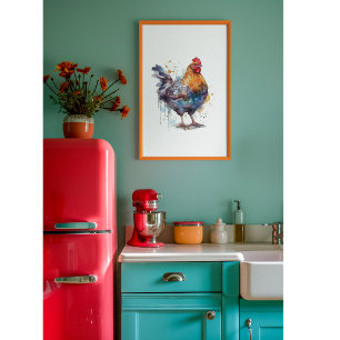 Barnyard Splendour: Watercolor Hen Poster
