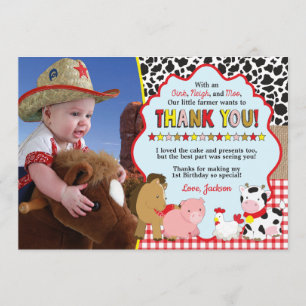 Barnyard Thank You Card with Photo   Farm Birthday