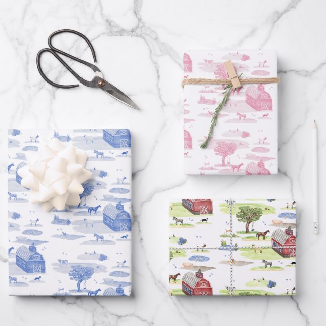 Barnyard Toile Wrapping Paper Sheet (Front)