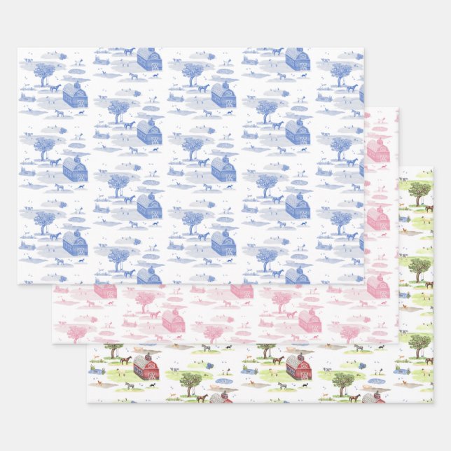 Barnyard Toile Wrapping Paper Sheet (Set)
