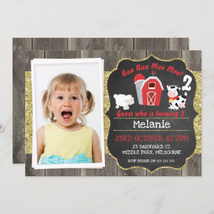 Barnyard Wood Chalkboard Photo Birthday Invitation