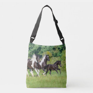 Barock Pinto Horses Herd with Cute Foal Galloping Crossbody Bag