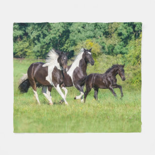 Barock Pinto Horses Herd with Cute Foal Galloping  Fleece Blanket