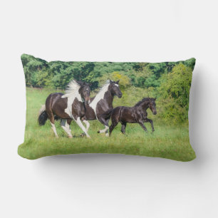 Barock Pinto Horses Herd with Cute Foal Galloping Lumbar Cushion