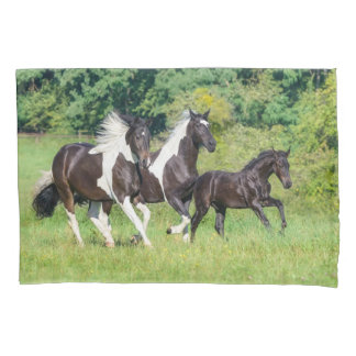 Barock Pinto Horses Herd with Cute Foal Galloping Pillowcase