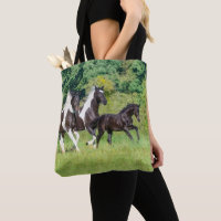 Barock Pinto Horses Herd with Cute Foal Galloping