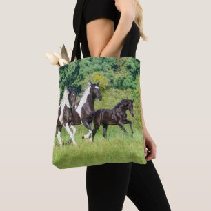 Barock Pinto Horses Herd with Cute Foal Galloping Tote Bag