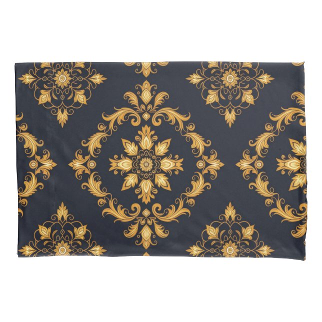 "Barockes Ornament-Muster in Gold und Schwarz" Pillowcase (Front)