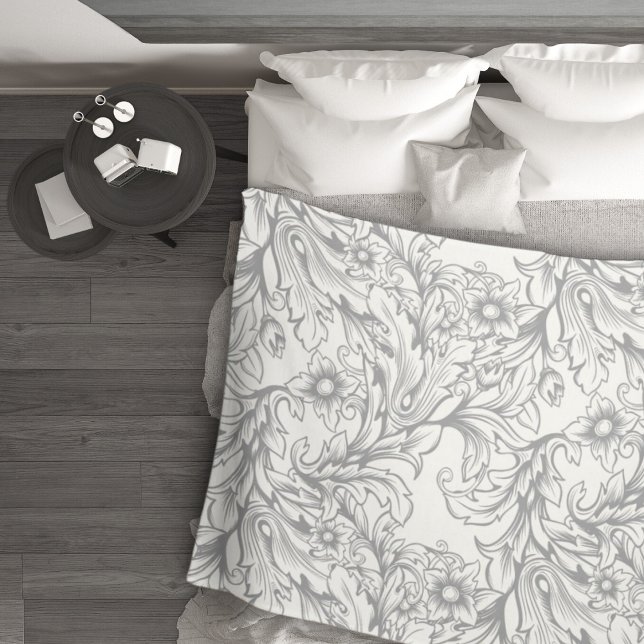 Baroque Acanthus Leaf Grey Fleece Blanket (Creator Uploaded)