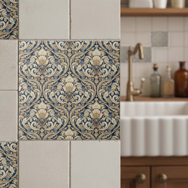 Baroque Acanthus Swirls Pat#3 Blue Gold ID1194 Tile (Creator Uploaded)