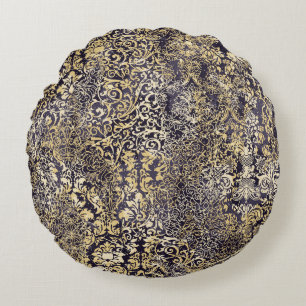 Baroque and Damask arabesque motifs ripped abstrac Round Cushion