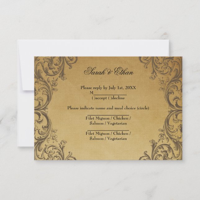 Baroque Antique Gold Wedding RSVP Cards (Front)
