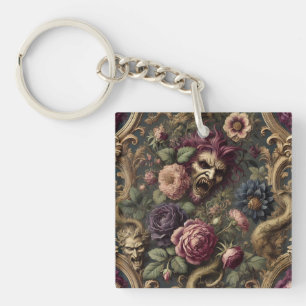 Baroque Battles & Blooms – Gothic Floral Design Key Ring