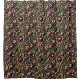 Baroque Battles & Blooms – Gothic Floral Design Shower Curtain