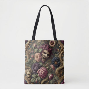 Baroque Battles & Blooms – Gothic Floral Design Tote Bag