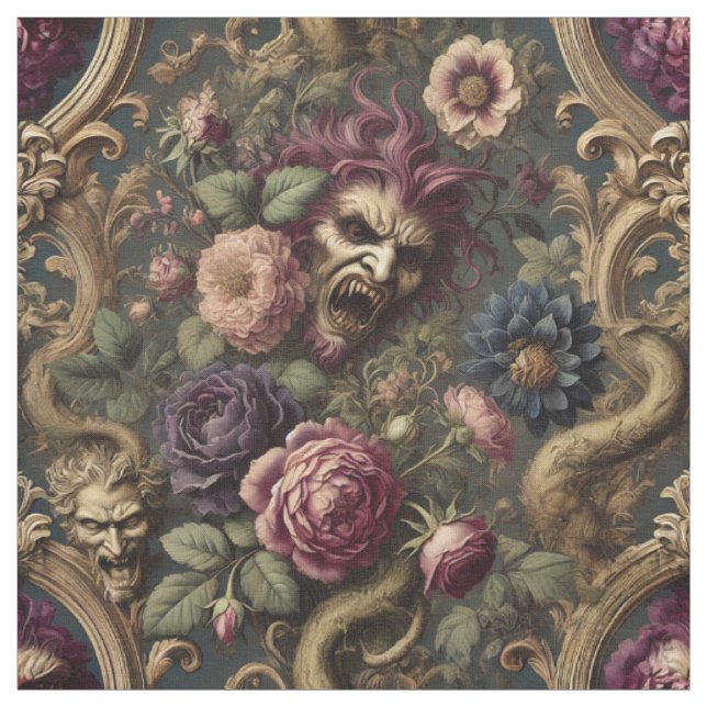 Baroque Battles & Blooms – Gothic Statement Tile Fabric (Swatch)