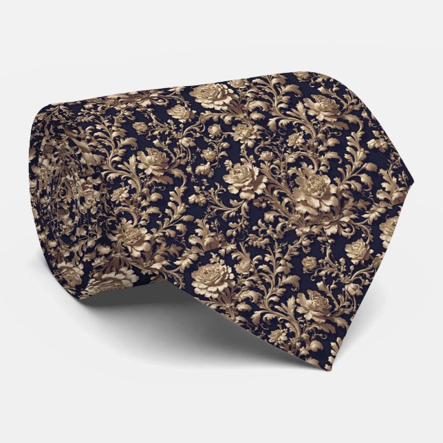 Baroque Black & Gold Floral Necktie (Rolled)