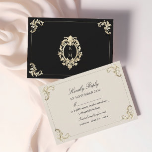 Baroque Black Gold Wedding RSVP Card
